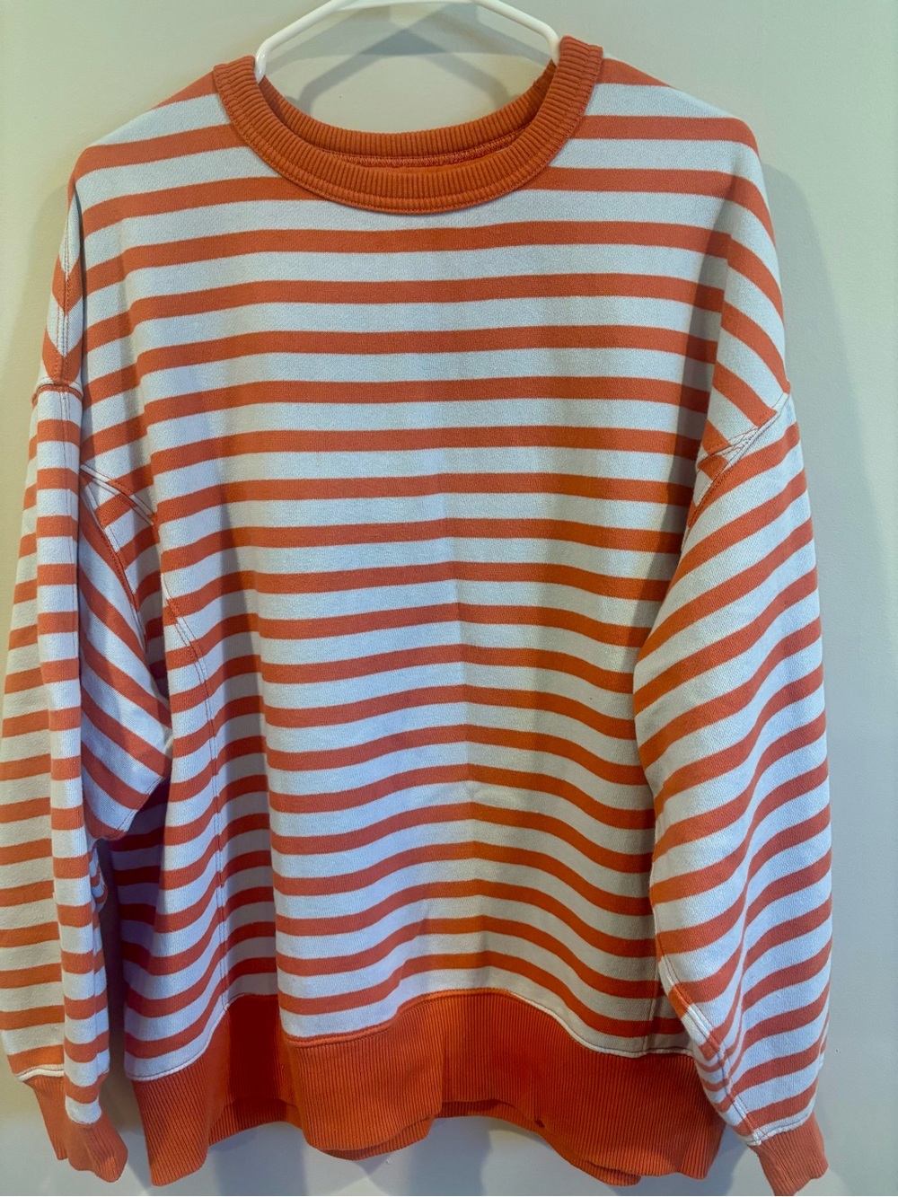 aerie Go To Sweatshirt, Rusty Peach Striped Crewneck Sweatshirt, size M, NWOT